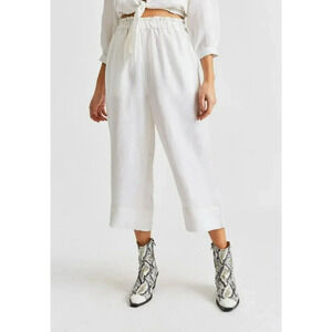 Brixton Luna Paper Bag Pants Size XL White Linen Blend Cropped Wide Leg Pockets